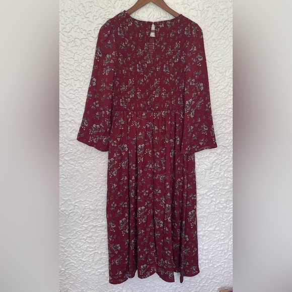 NWT Melloday Floral Smocked Midi Dress Size XL Burgundy - Picture 5 of 8